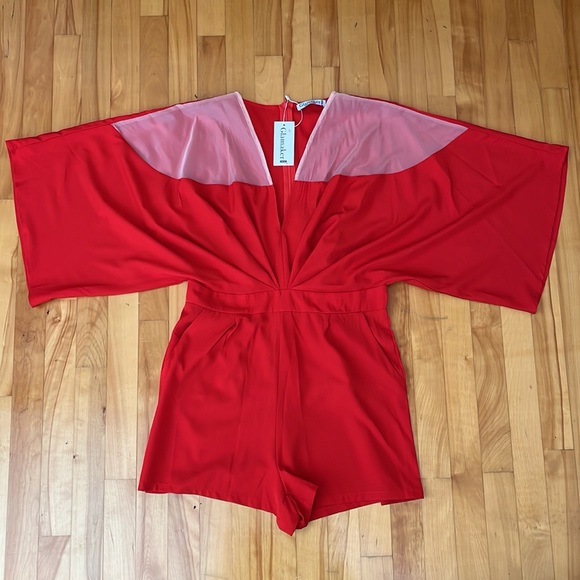 [L] RED KIMONO ROMPER GLAMAKER - Picture 7 of 14